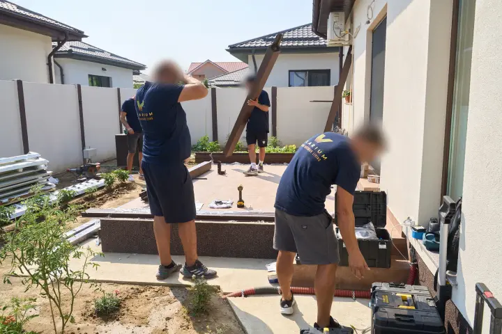 Setting out the position of the posts on the terrace floor