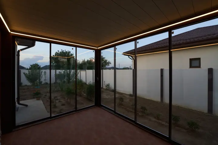 Interior corner of the glass-enclosed terrace